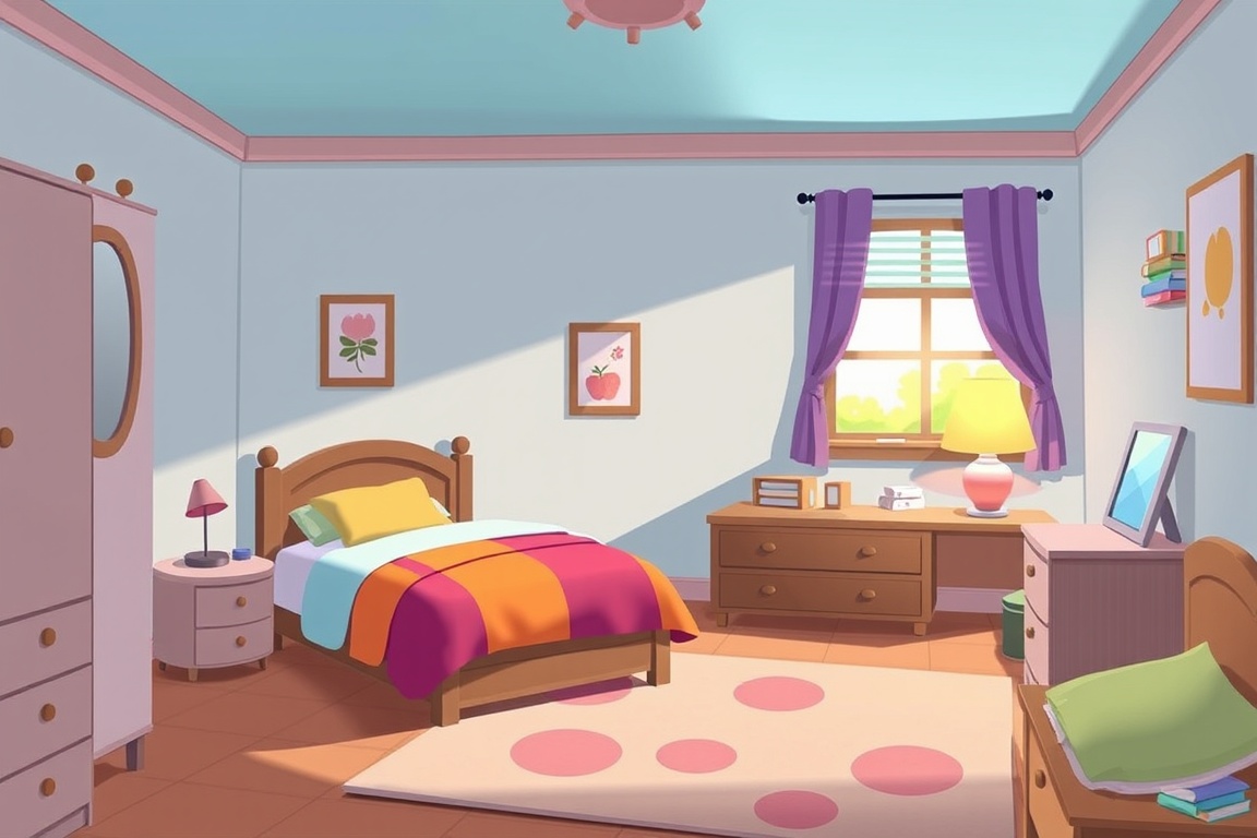 a cartoon of a bedroom